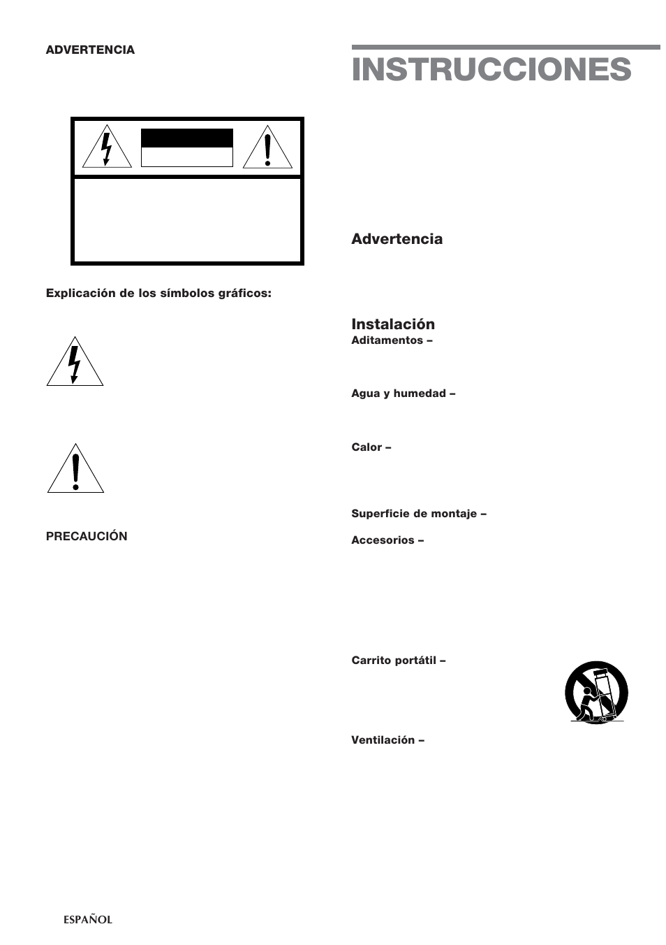 Instrucciones, Advertencia, Instalación | Aiwa CSD-TD55 User Manual | Page 12 / 36