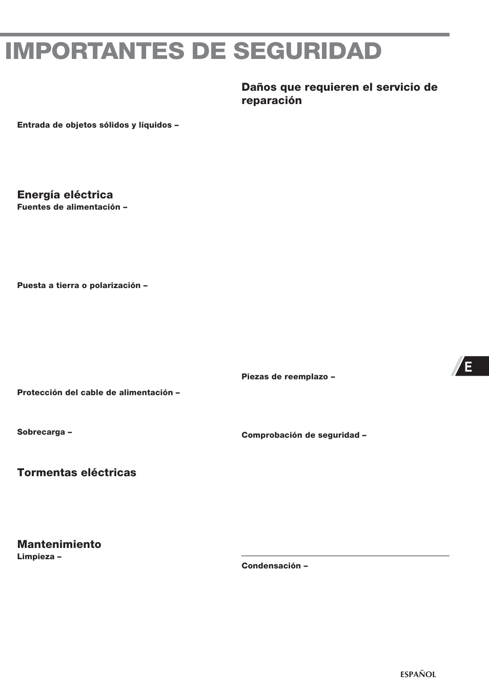 Importantes de seguridad, Energía eléctrica, Tormentas eléctricas | Mantenimiento, Daños que requieren el servicio de reparación | Aiwa CSD-TD55 User Manual | Page 13 / 36