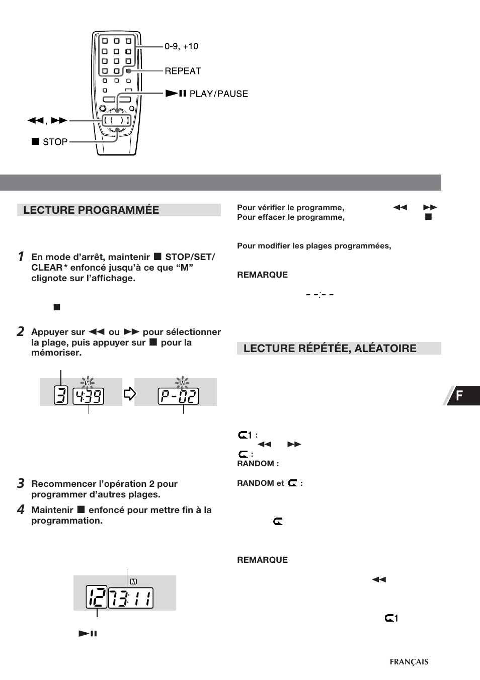 Lecture programmée, Lecture répétée, aléatoire | Aiwa CSD-TD55 User Manual | Page 29 / 36