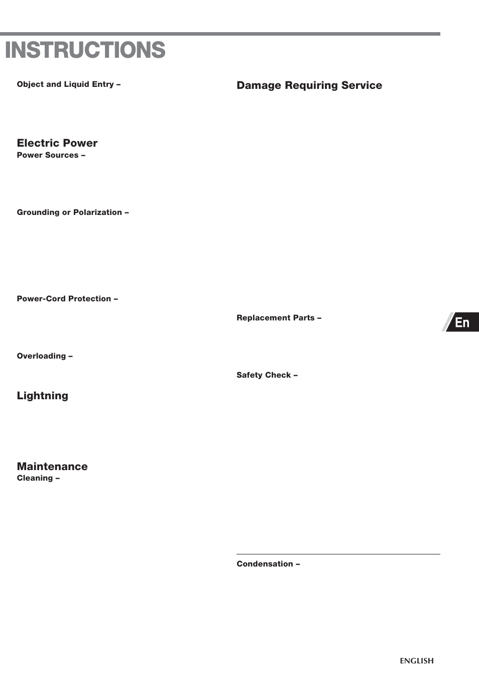 Instructions, Electric power, Lightning | Maintenance, Damage requiring service | Aiwa CSD-TD55 User Manual | Page 3 / 36