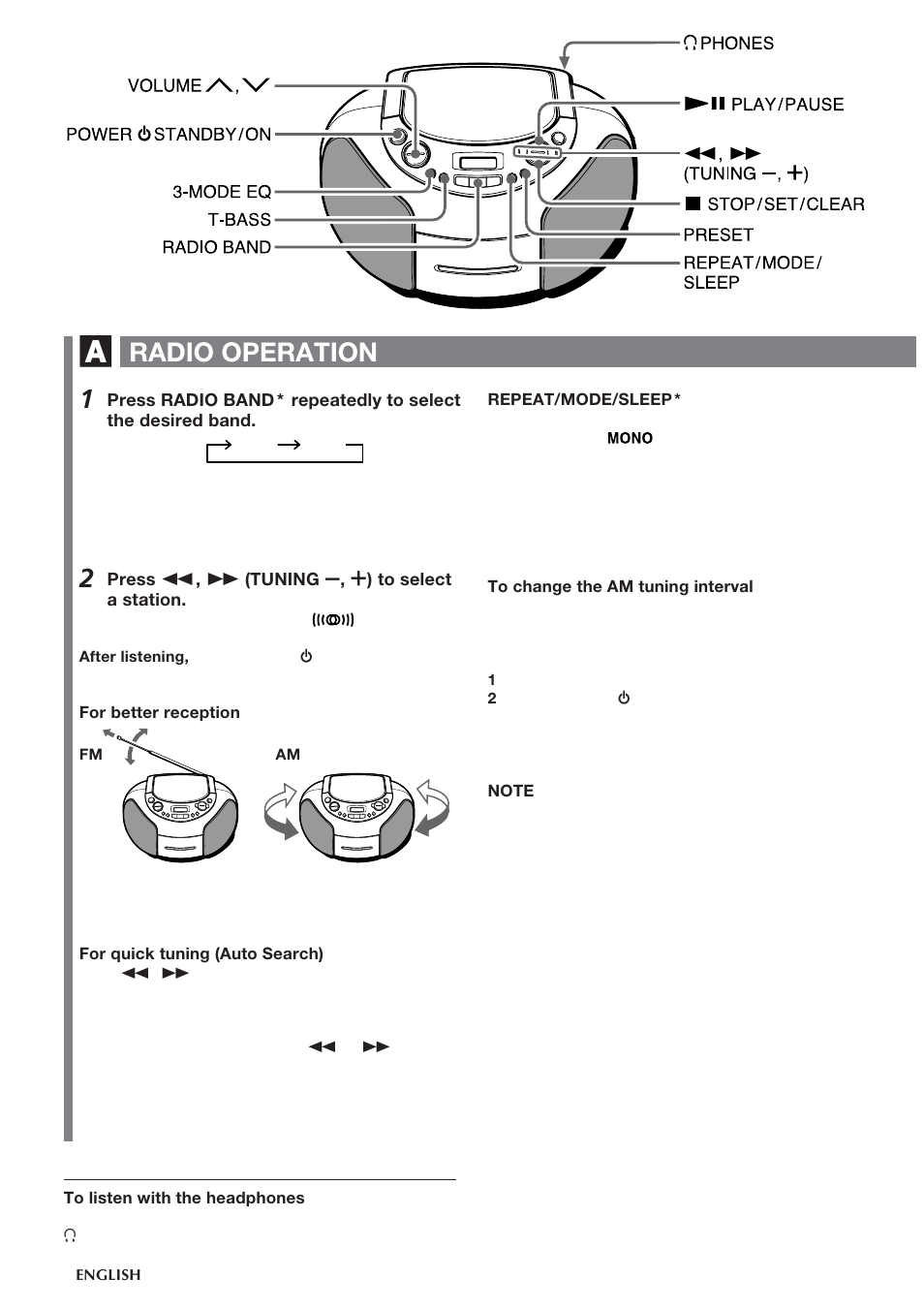 Radio operation | Aiwa CSD-TD55 User Manual | Page 6 / 36