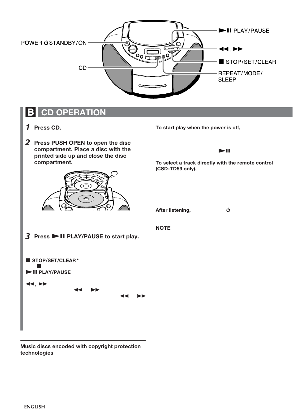 Cd operation | Aiwa CSD-TD55 User Manual | Page 8 / 36
