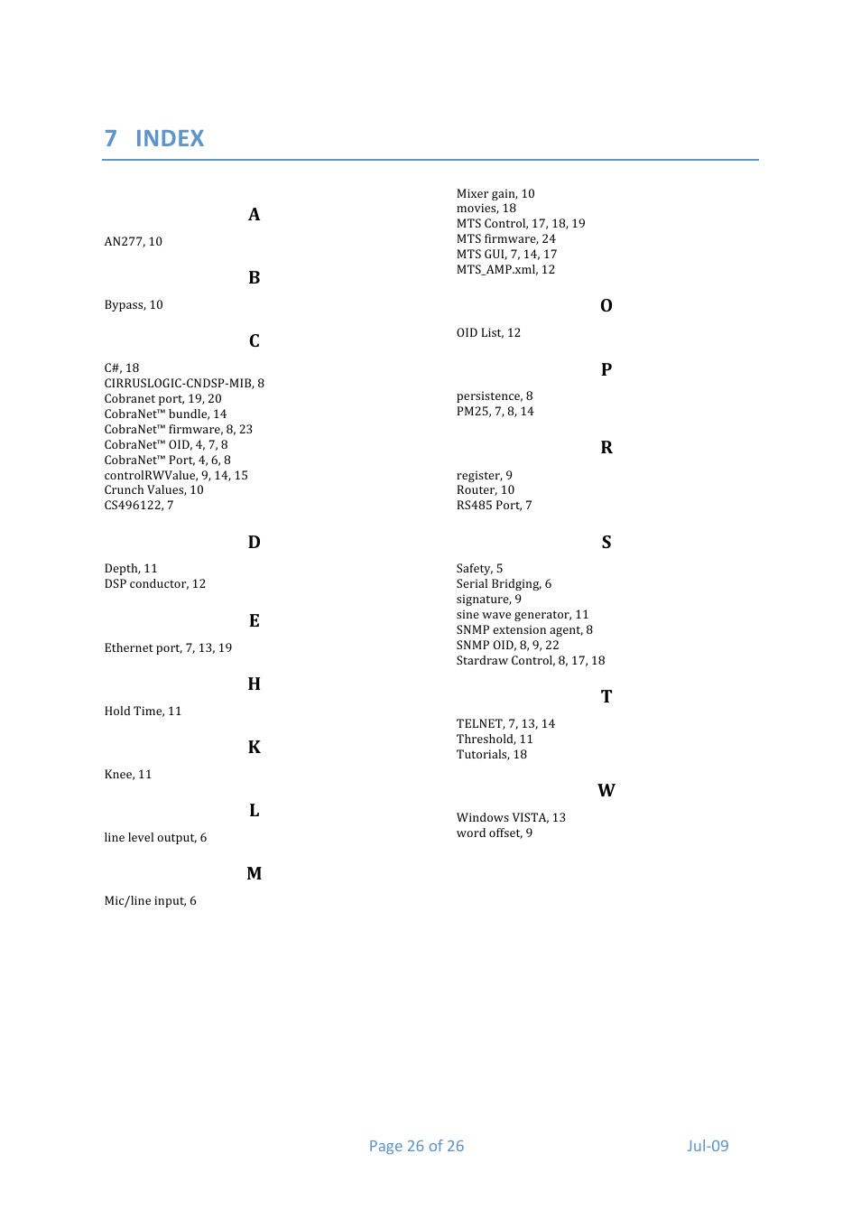 7 index | Media Technology Systems ION8.8 User Manual | Page 26 / 26