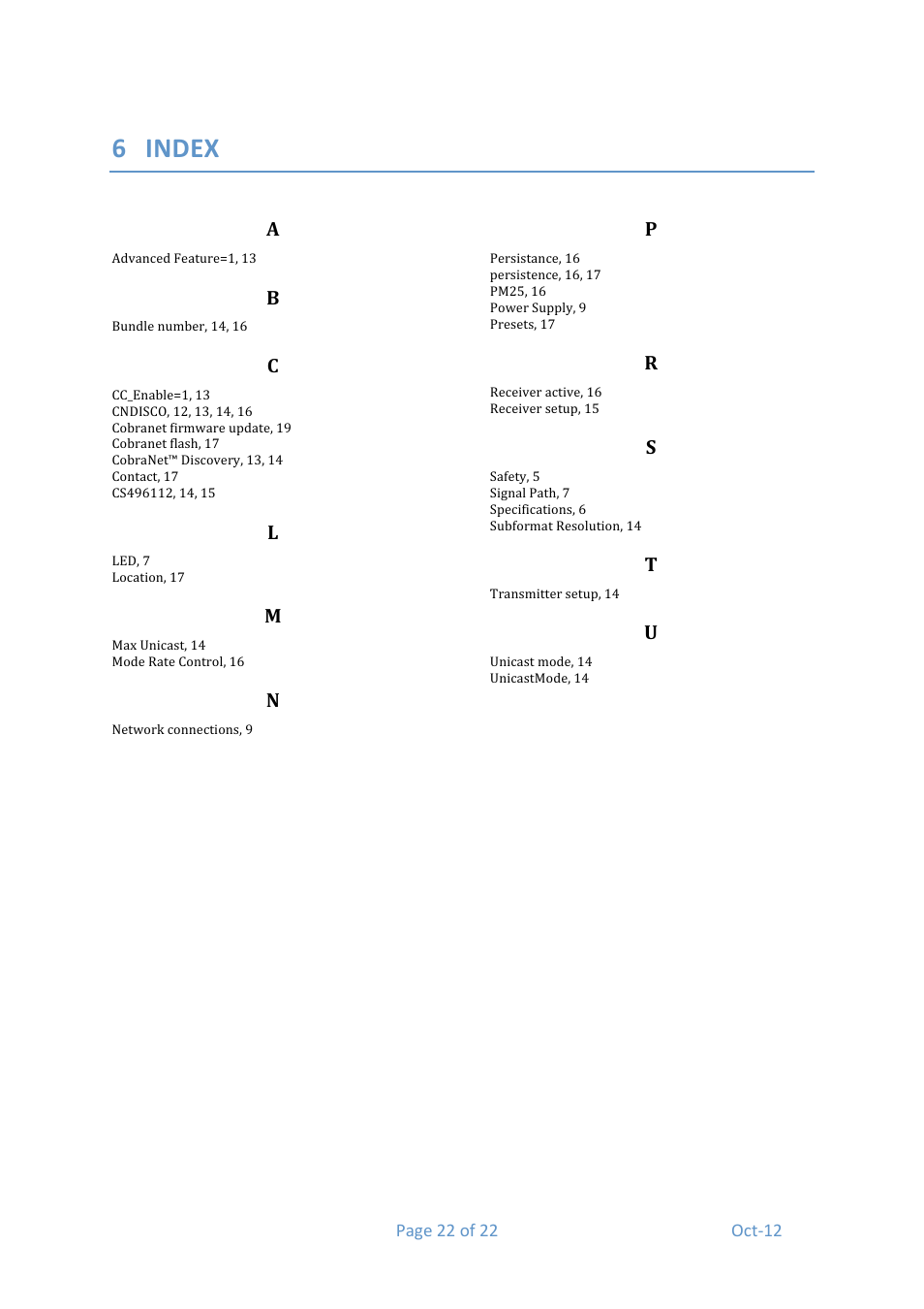 6 index | Media Technology Systems STAGE 8.8 User Manual | Page 22 / 22