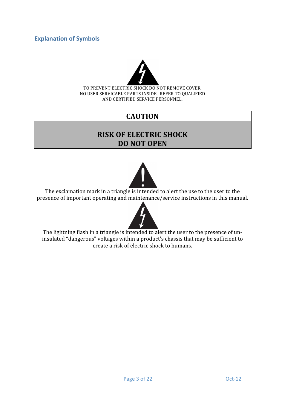 Caution risk of electric shock do not open | Media Technology Systems STAGE 8.8 User Manual | Page 3 / 22