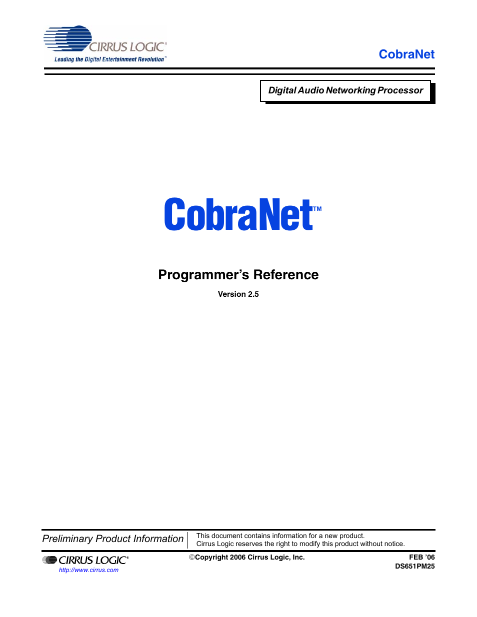 Cirrus Logic CobraNet User Manual | 147 pages
