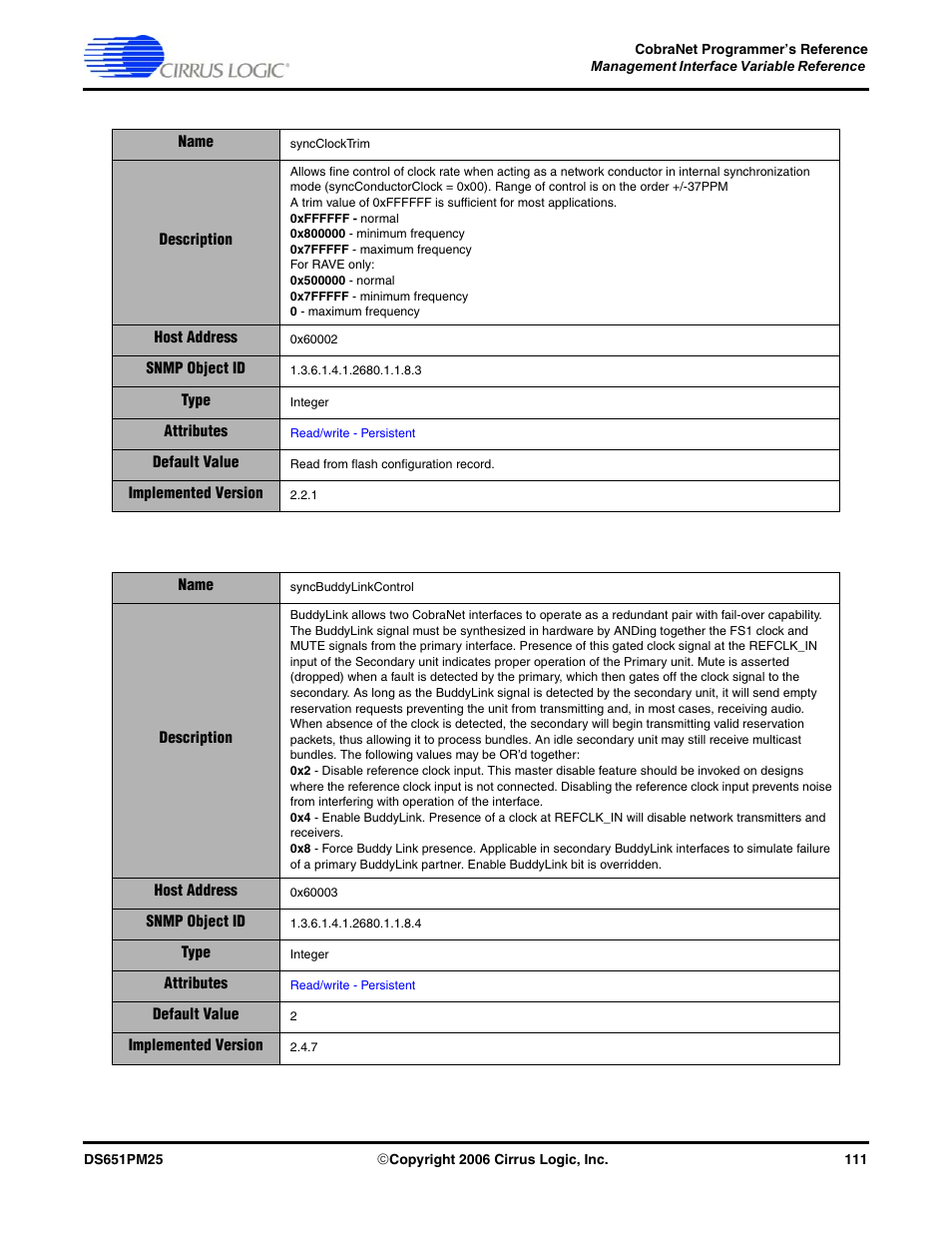Cirrus Logic CobraNet User Manual | Page 111 / 147