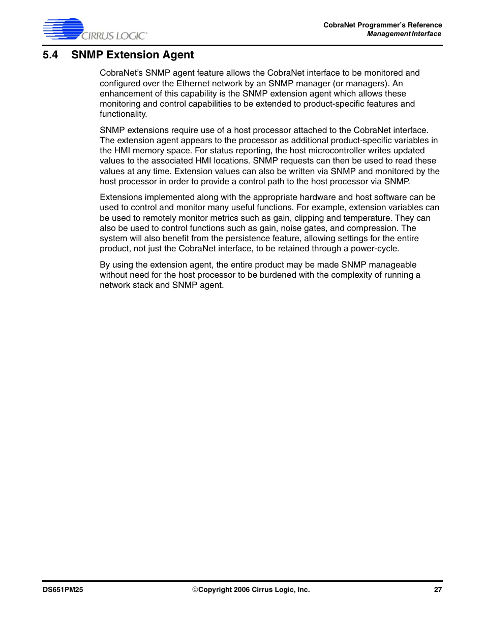 4 snmp extension agent | Cirrus Logic CobraNet User Manual | Page 27 / 147