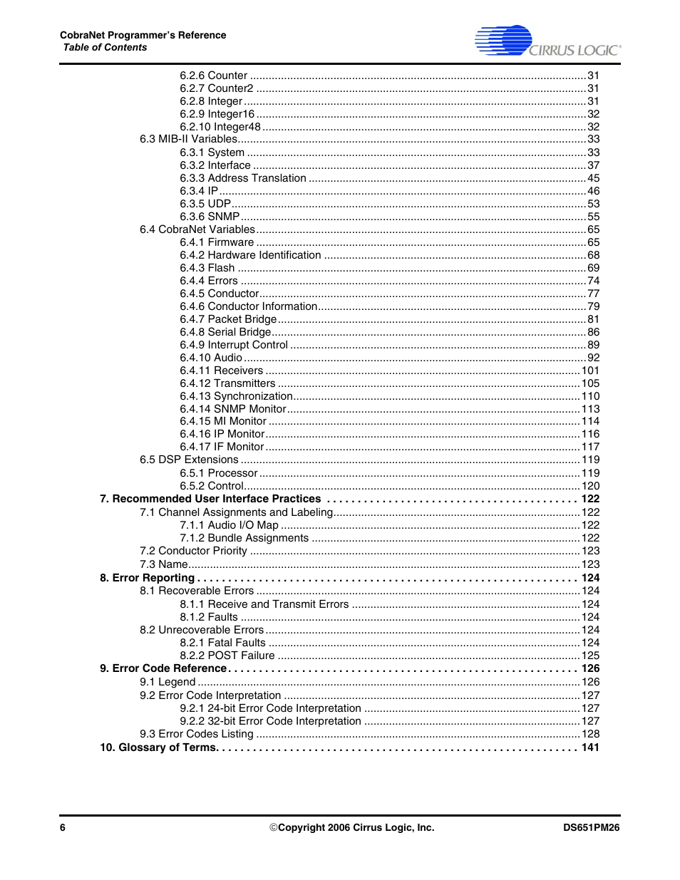 Cirrus Logic CobraNet User Manual | Page 6 / 147