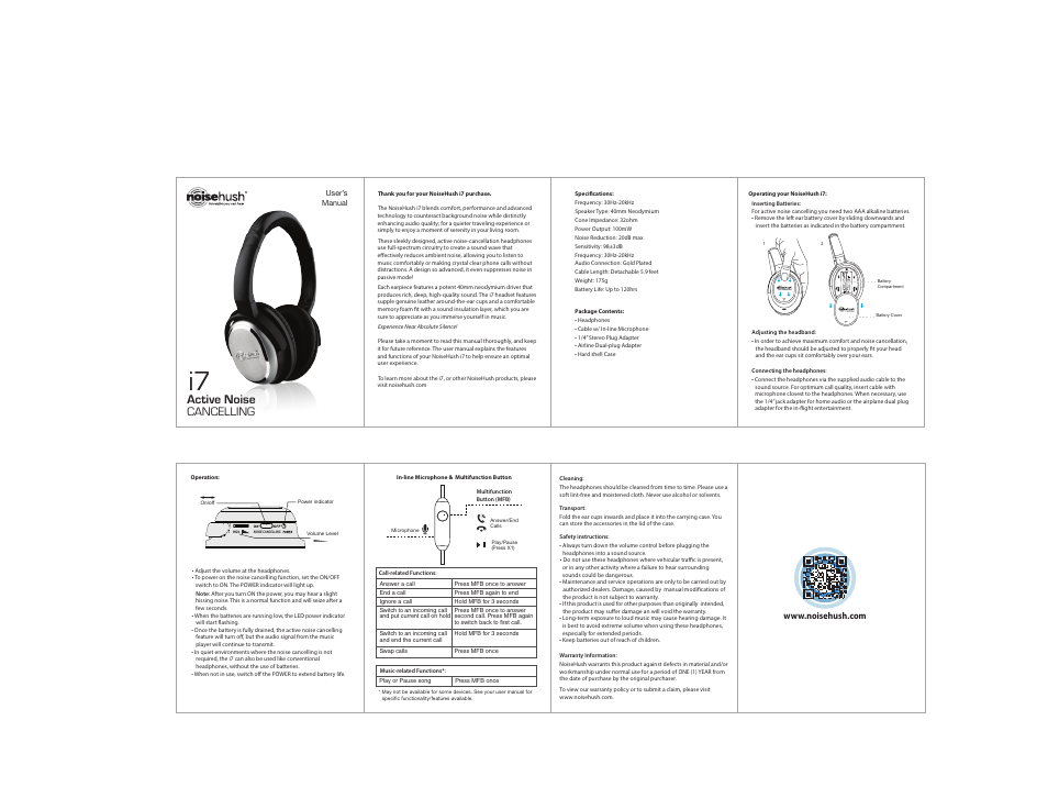 NoiseHush i7 Active  User Manual | 1 page