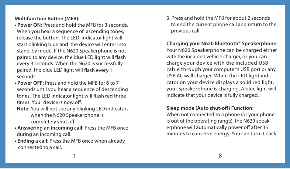 NoiseHush N620 Bluetooth Hands-free Speakerphone User Manual | Page 4 / 6