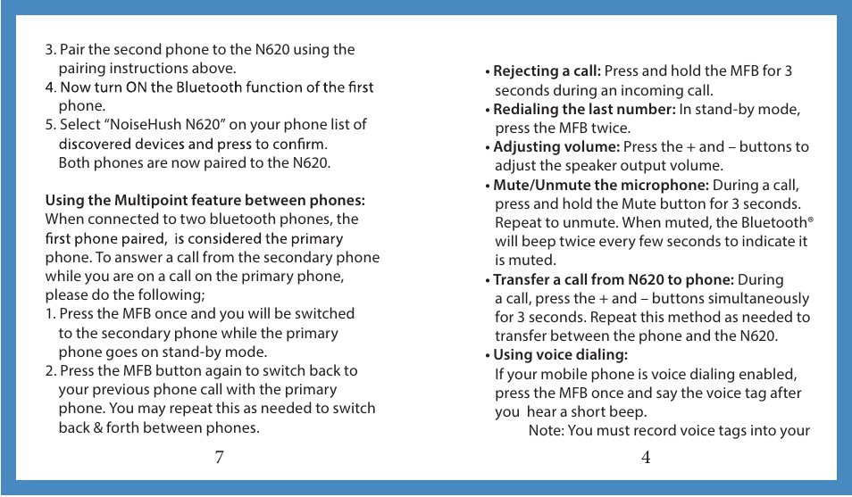 NoiseHush N620 Bluetooth Hands-free Speakerphone User Manual | Page 5 / 6