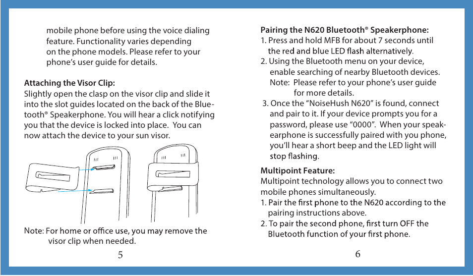 NoiseHush N620 Bluetooth Hands-free Speakerphone User Manual | Page 6 / 6