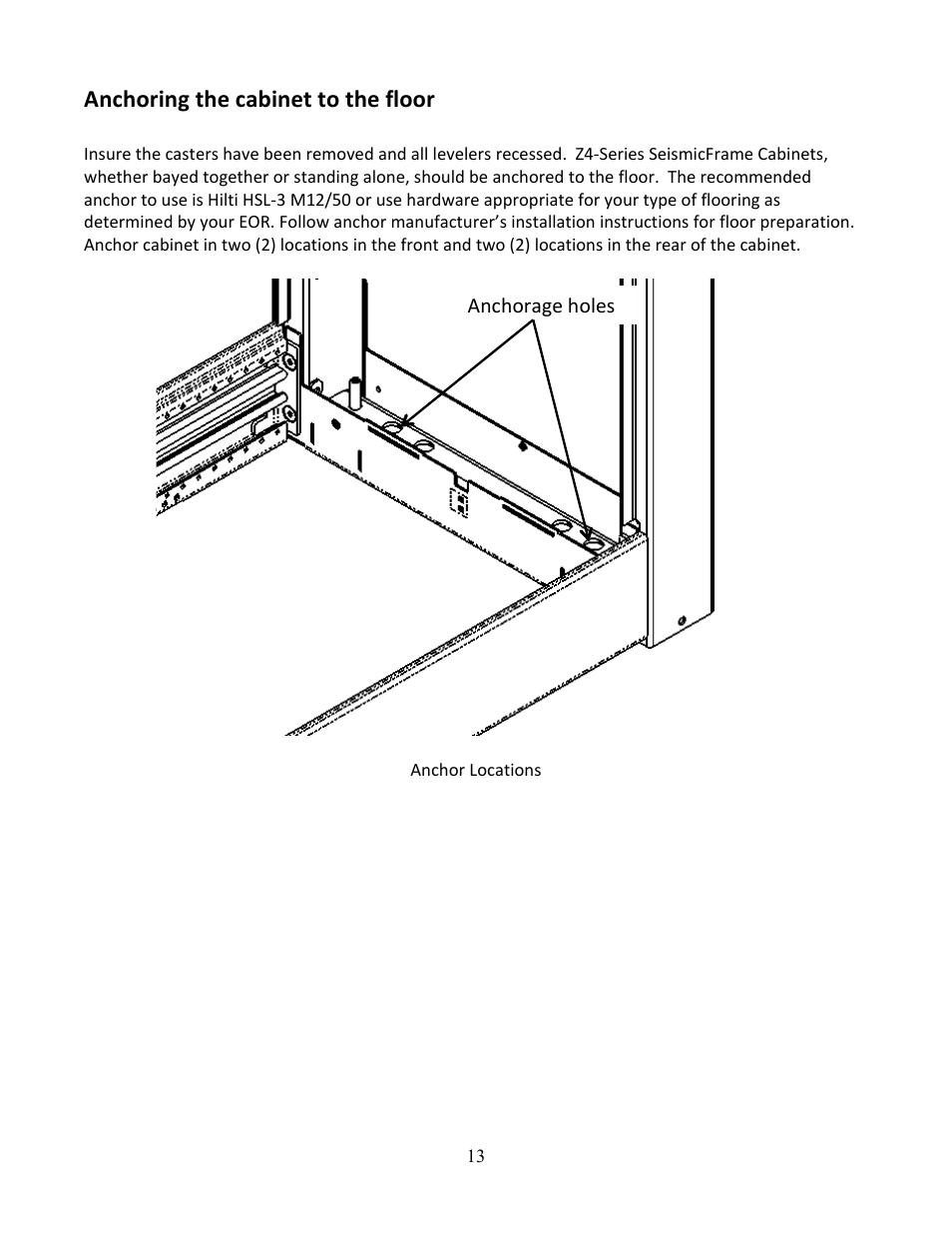 Anchoring the cabinet to the floor | Chatsworth Products Z4-Series SeismicFrame® Cabinet System User Manual | Page 13 / 30
