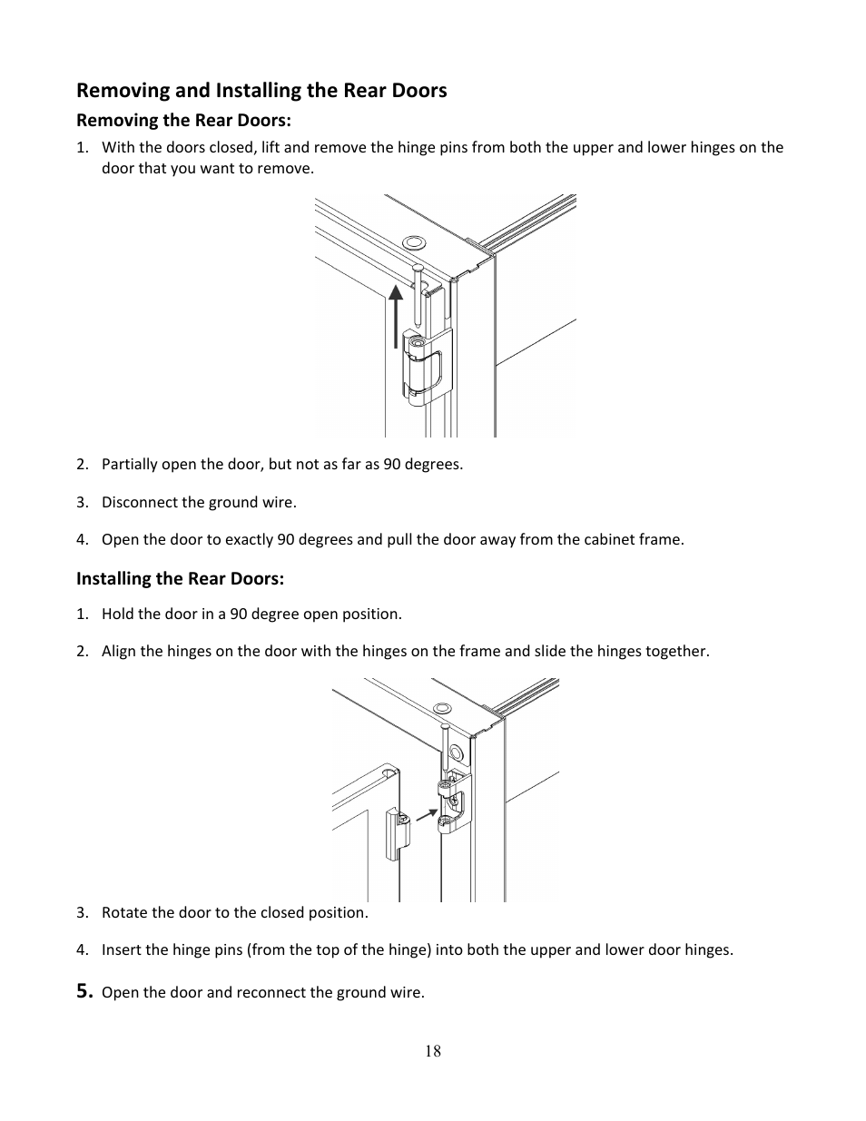 Removing and installing the rear doors | Chatsworth Products Z4-Series SeismicFrame® Cabinet System User Manual | Page 18 / 30