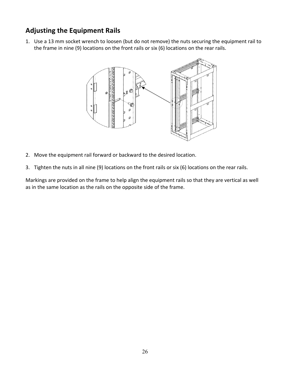 Adjusting the equipment rails | Chatsworth Products Z4-Series SeismicFrame® Cabinet System User Manual | Page 26 / 30