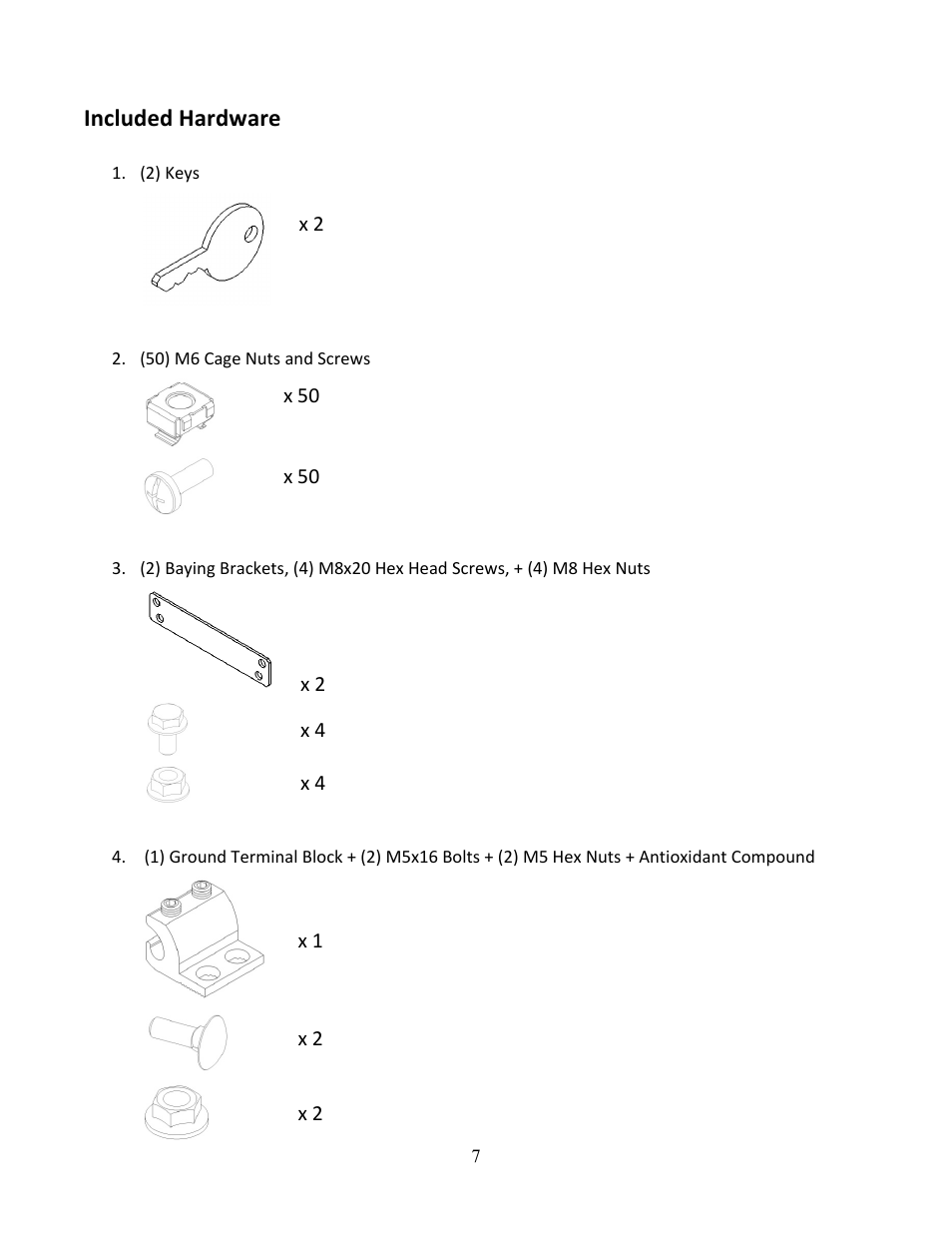 Included hardware | Chatsworth Products Z4-Series SeismicFrame® Cabinet System User Manual | Page 7 / 30