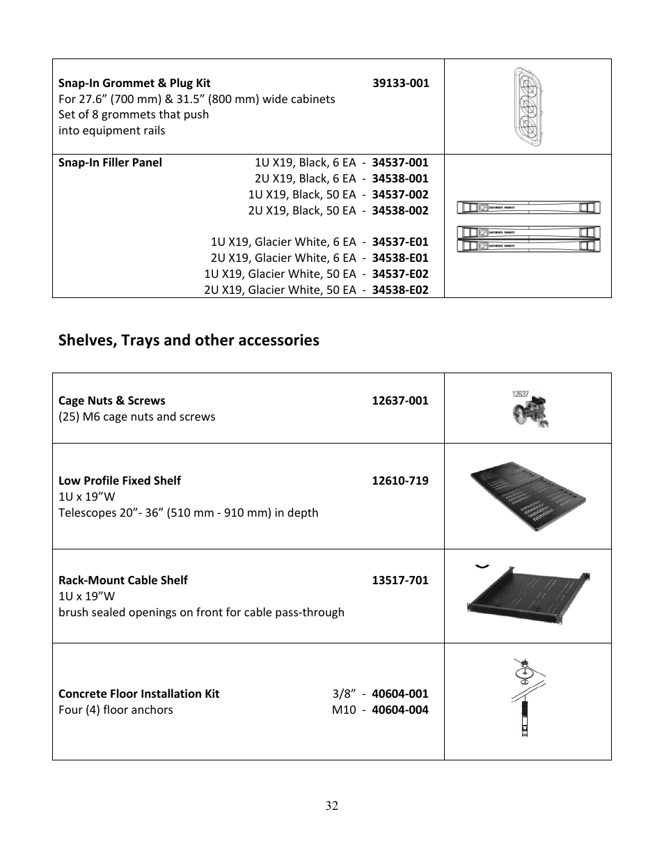 Shelves, trays and other accessories | Chatsworth Products F-Series TeraFrame® Gen 3 Cabinet System User Manual | Page 32 / 32