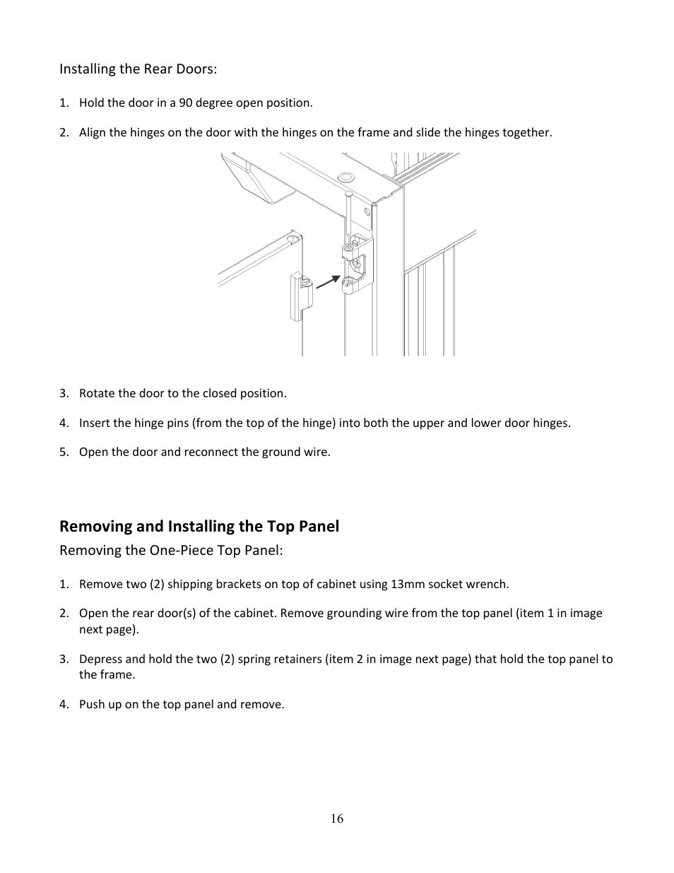 Removing and installing the top panel | Chatsworth Products N-Series TeraFrame® Gen 3 Network Cabinet User Manual | Page 16 / 27