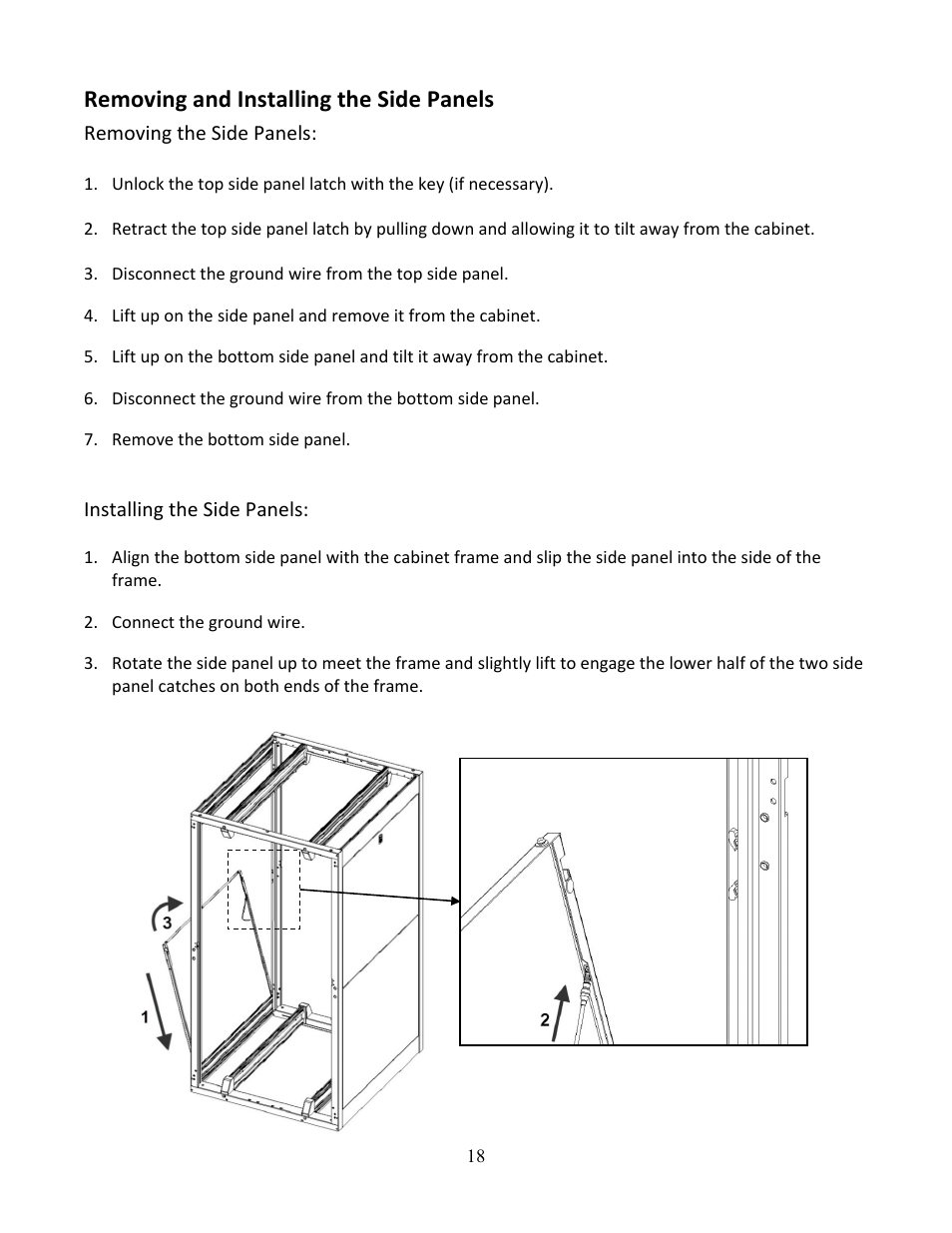 Removing and installing the side panels | Chatsworth Products N-Series TeraFrame® Gen 3 Network Cabinet User Manual | Page 18 / 27