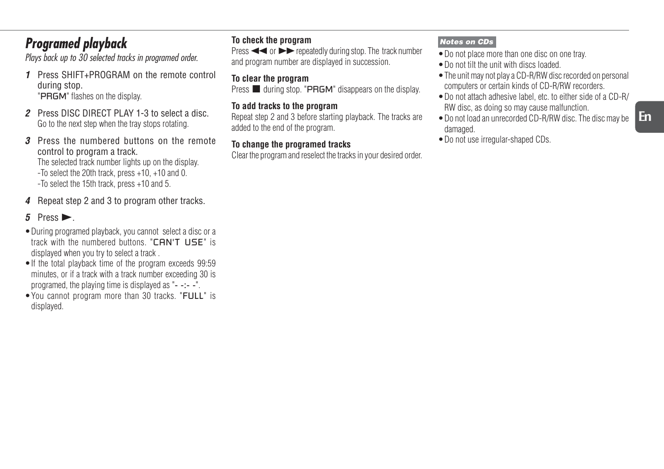 Programed playback, 11 en | Aiwa NSX-D23 User Manual | Page 11 / 22