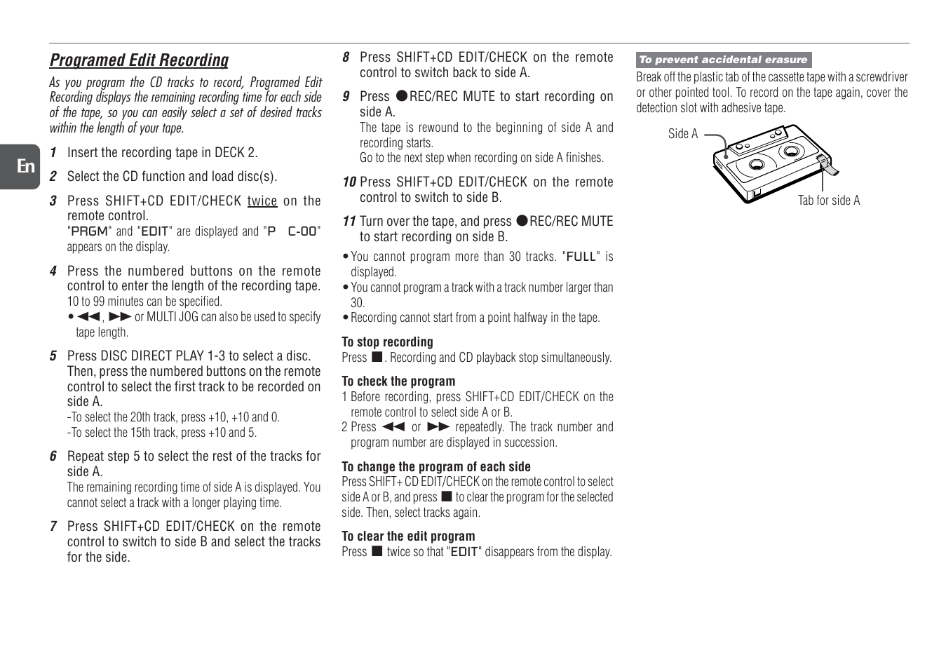 16 en, Programed edit recording | Aiwa NSX-D23 User Manual | Page 16 / 22
