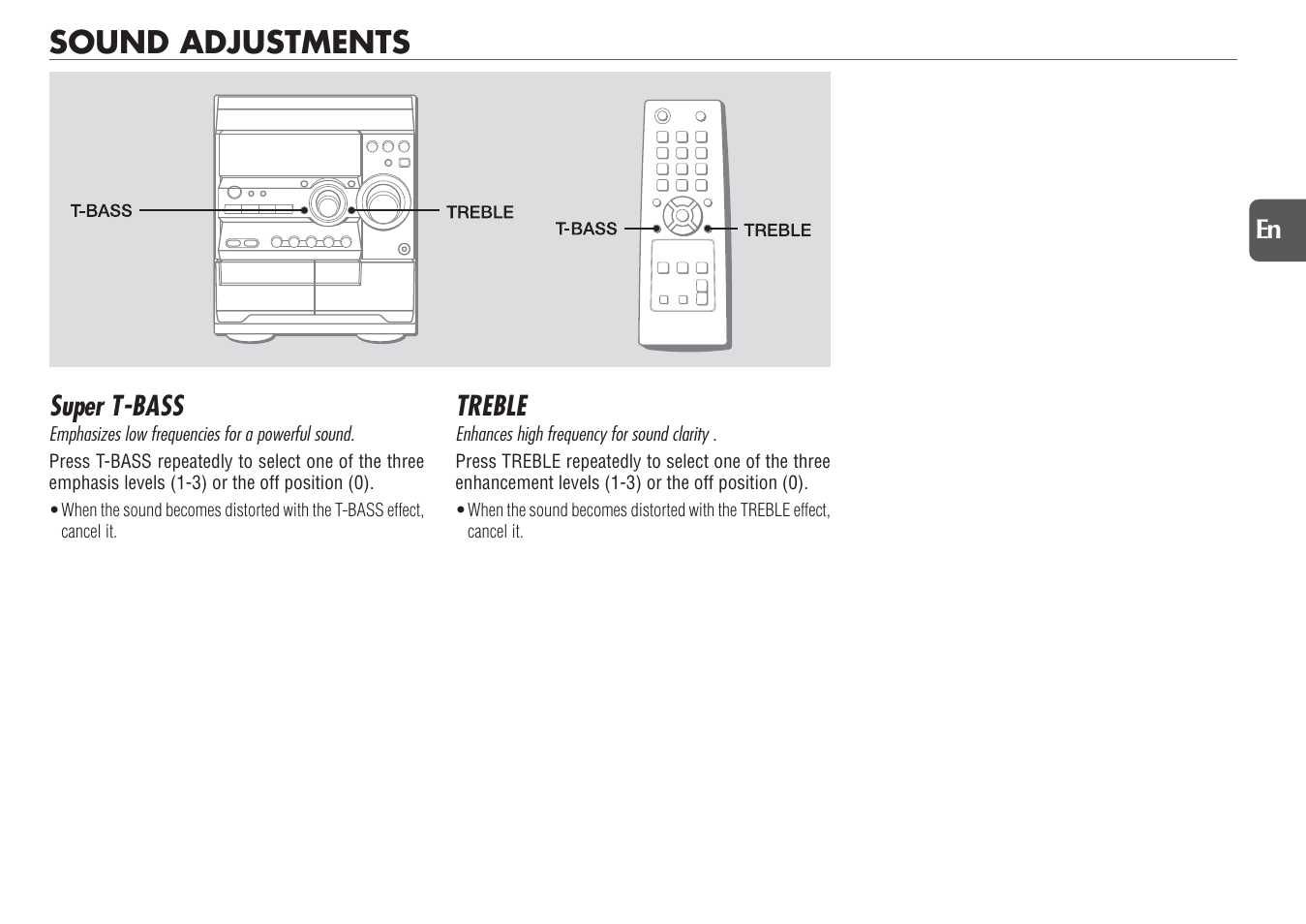 Sound adjustments, Super t-bass, Treble | Aiwa NSX-D23 User Manual | Page 17 / 22