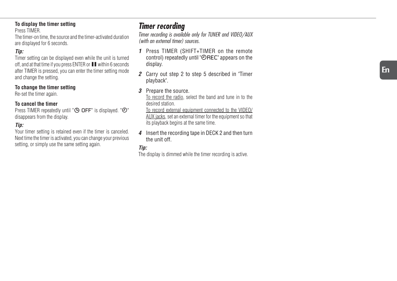 Timer recording, 19 en | Aiwa NSX-D23 User Manual | Page 19 / 22