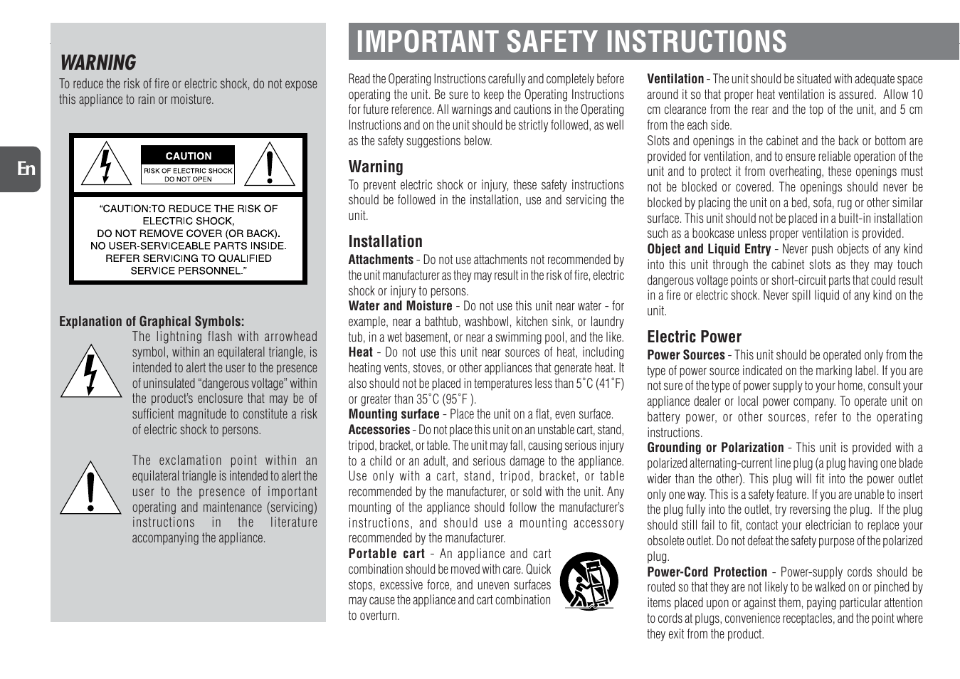 Important safety instructions, Warning | Aiwa NSX-D23 User Manual | Page 2 / 22