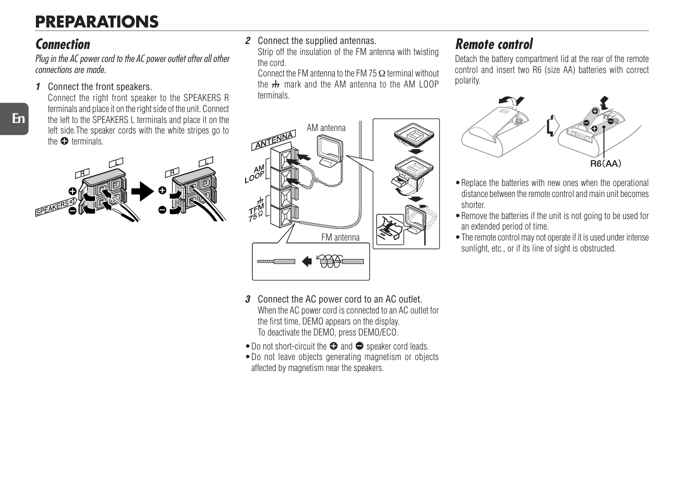 Preparations, Connection, Remote control | Aiwa NSX-D23 User Manual | Page 4 / 22