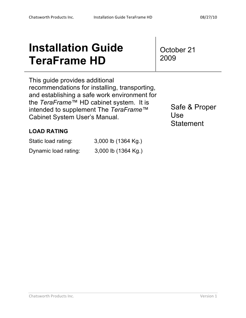 Installation guide teraframe hd | Chatsworth Products F-Series TeraFrame® HD User Manual | Page 2 / 8