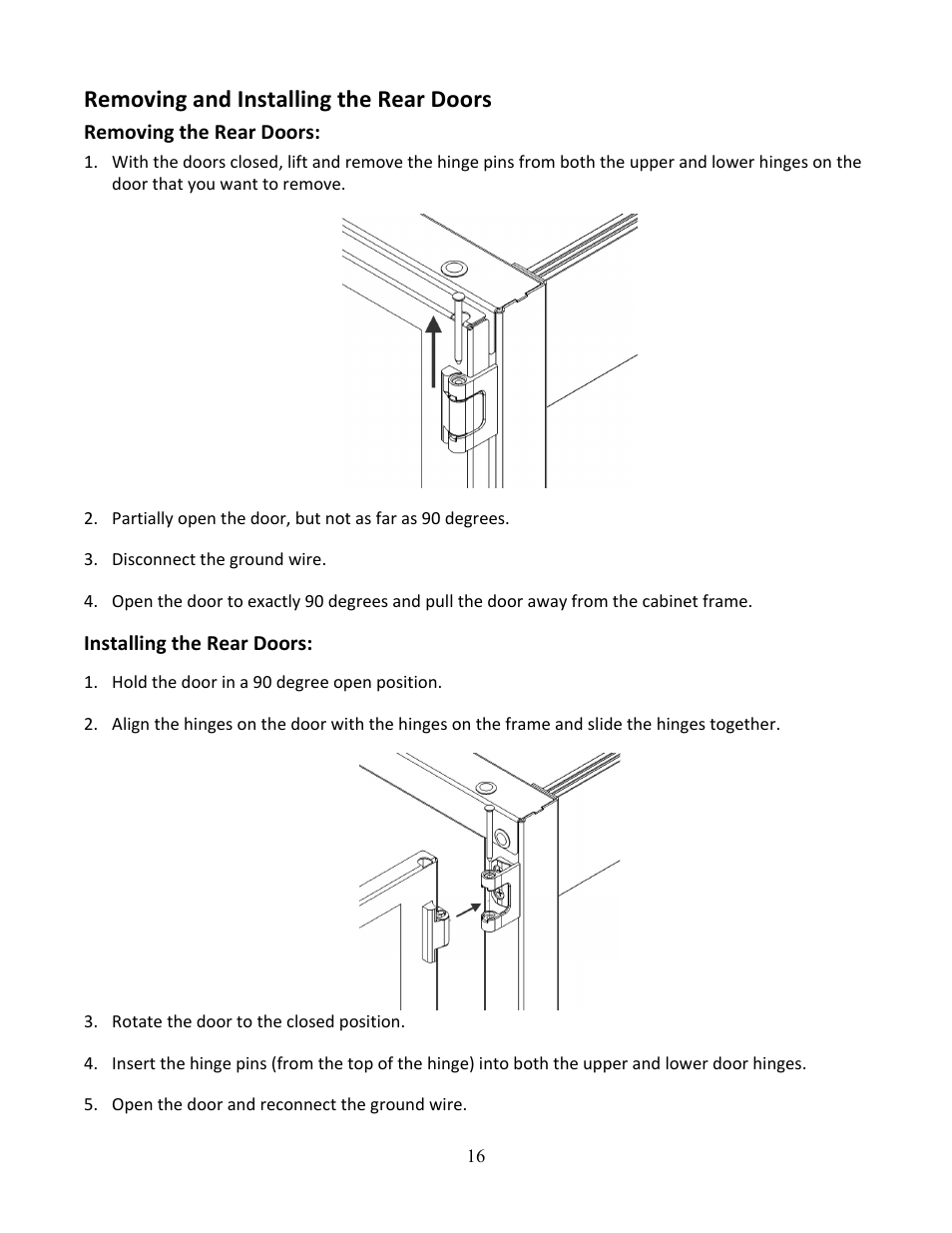 Removing and installing the rear doors | Chatsworth Products GF-Series GlobalFrame® Gen 2 Cabinet User Manual | Page 16 / 30