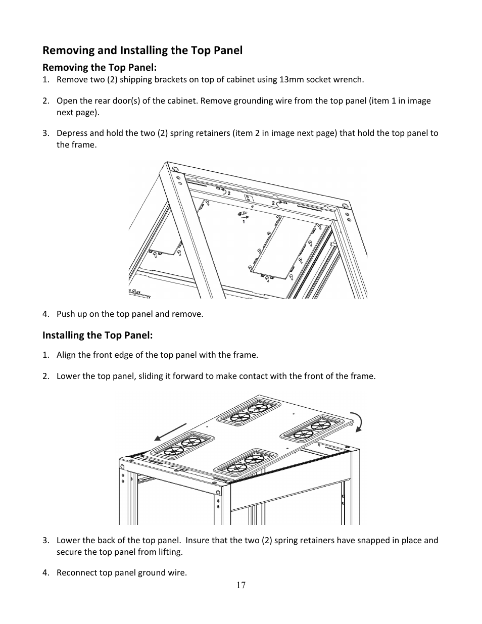 Removing and installing the top panel | Chatsworth Products GF-Series GlobalFrame® Gen 2 Cabinet User Manual | Page 17 / 30