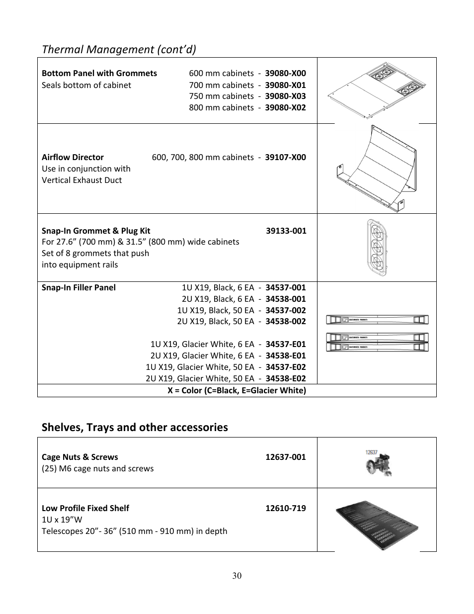 Thermal management (cont’d), Shelves, trays and other accessories | Chatsworth Products GF-Series GlobalFrame® Gen 2 Cabinet User Manual | Page 30 / 30