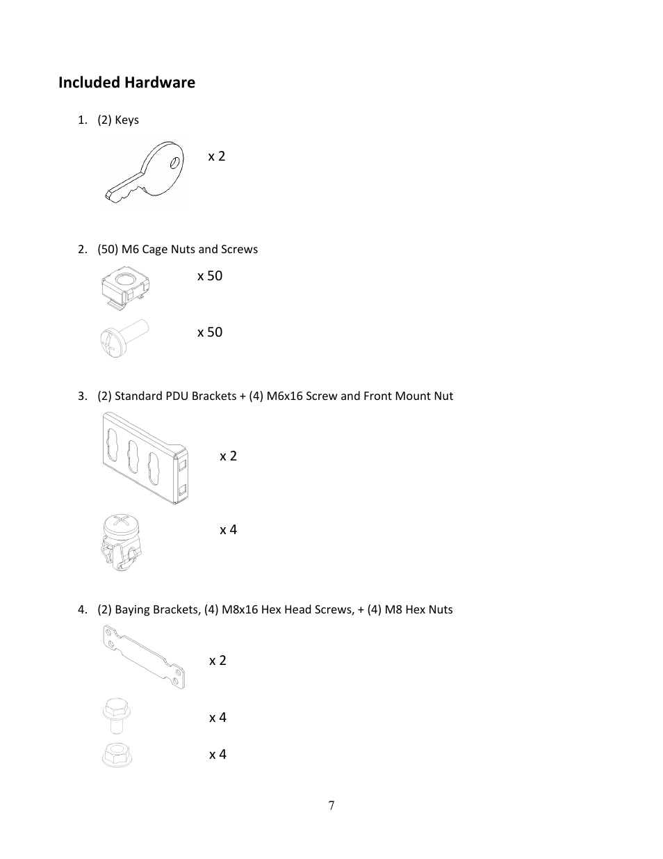 Included hardware | Chatsworth Products GF-Series GlobalFrame® Gen 2 Cabinet User Manual | Page 7 / 30