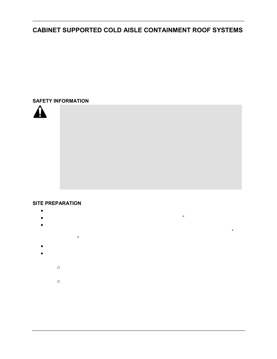 Safety information, Site preparation | Chatsworth Products Hot Aisle Containment User Manual | Page 26 / 52