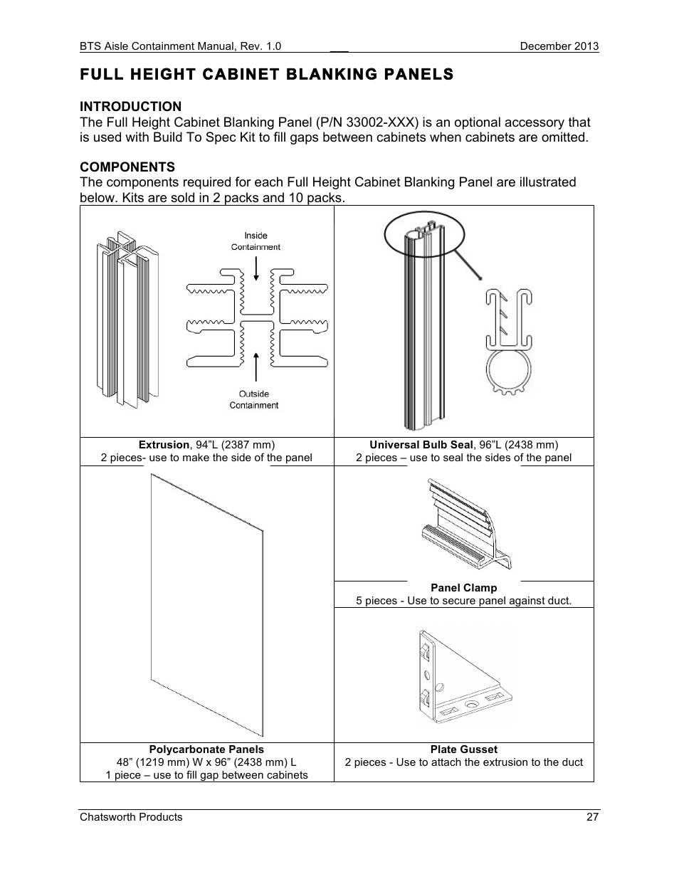 Full height cabinet blanking panels | Chatsworth Products Hot Aisle Containment User Manual | Page 27 / 56