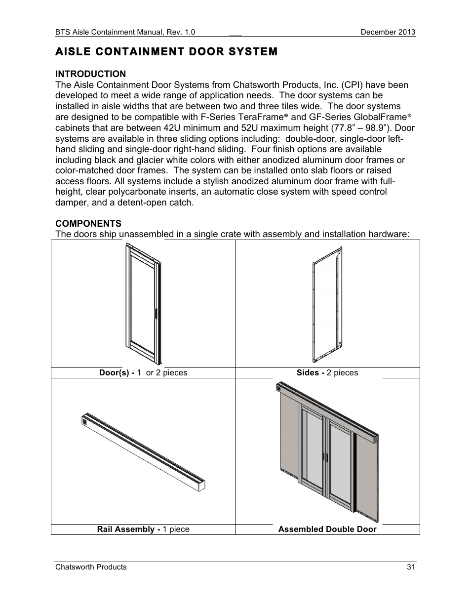 Aisle containment door system | Chatsworth Products Hot Aisle Containment User Manual | Page 31 / 56