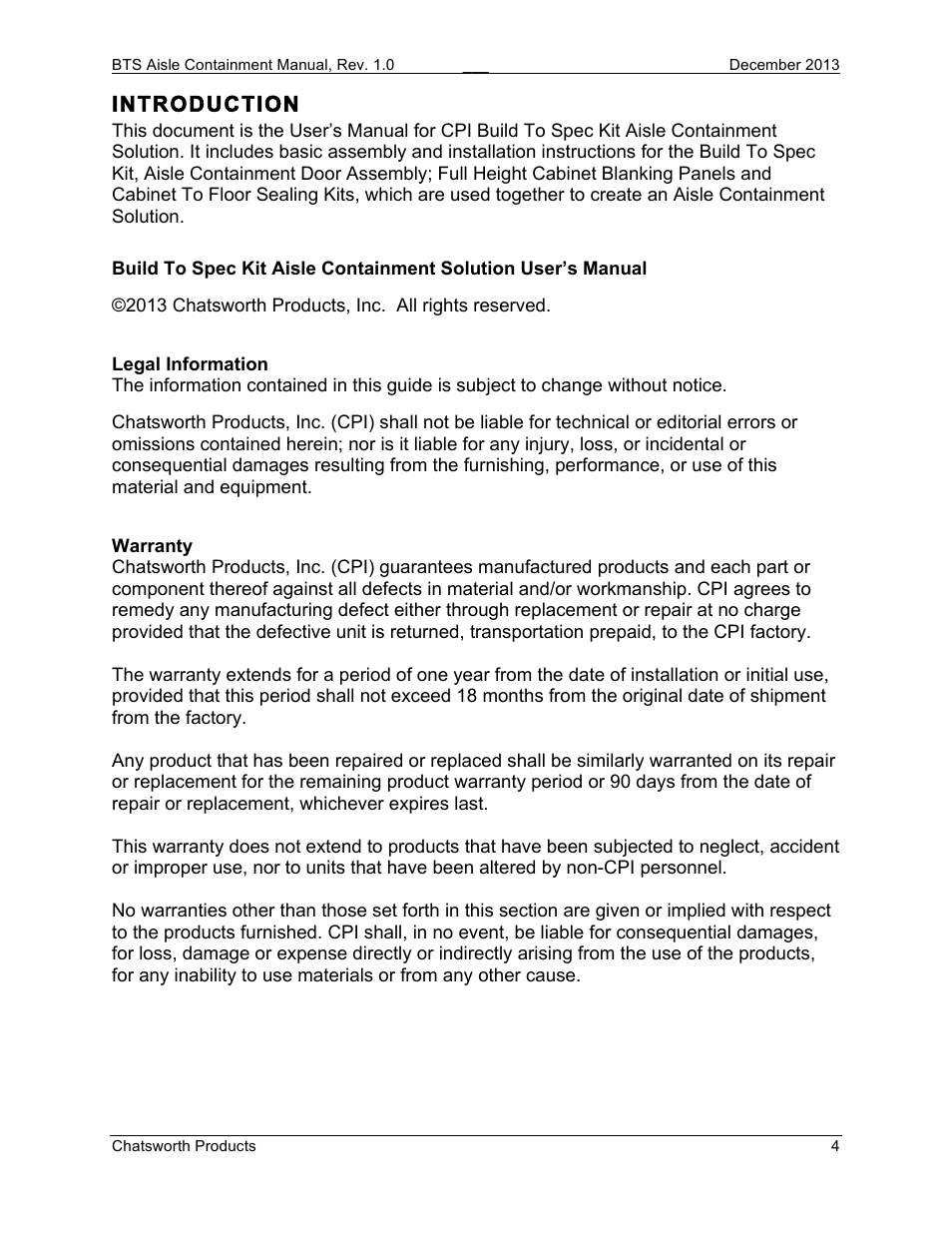 Introduction | Chatsworth Products Hot Aisle Containment User Manual | Page 4 / 56