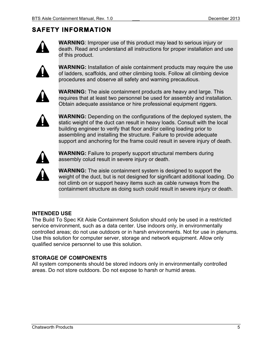 Safety information | Chatsworth Products Hot Aisle Containment User Manual | Page 5 / 56