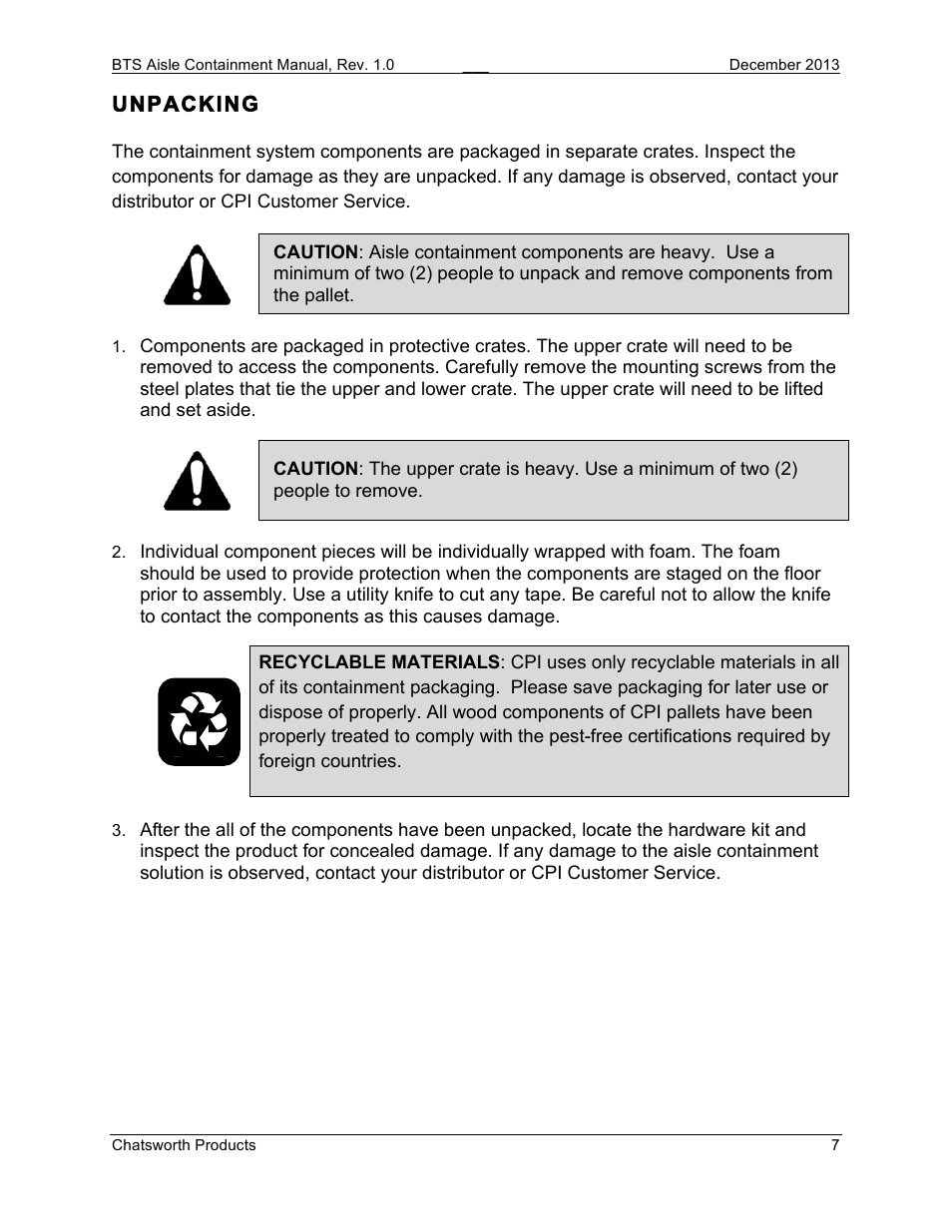 Unpacking | Chatsworth Products Hot Aisle Containment User Manual | Page 7 / 56