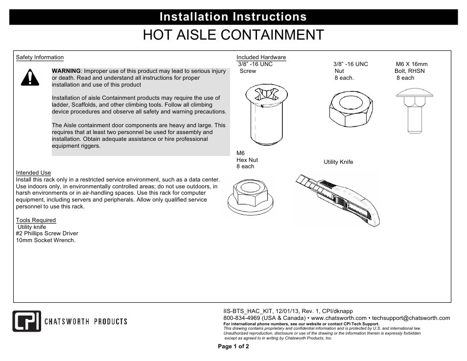 Chatsworth Products Hot Aisle Containment User Manual | 23 pages