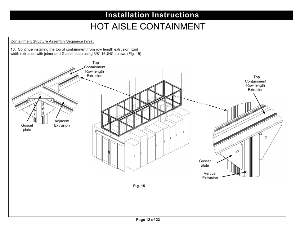 Hot aisle containment, Installation instructions | Chatsworth Products Hot Aisle Containment User Manual | Page 12 / 23