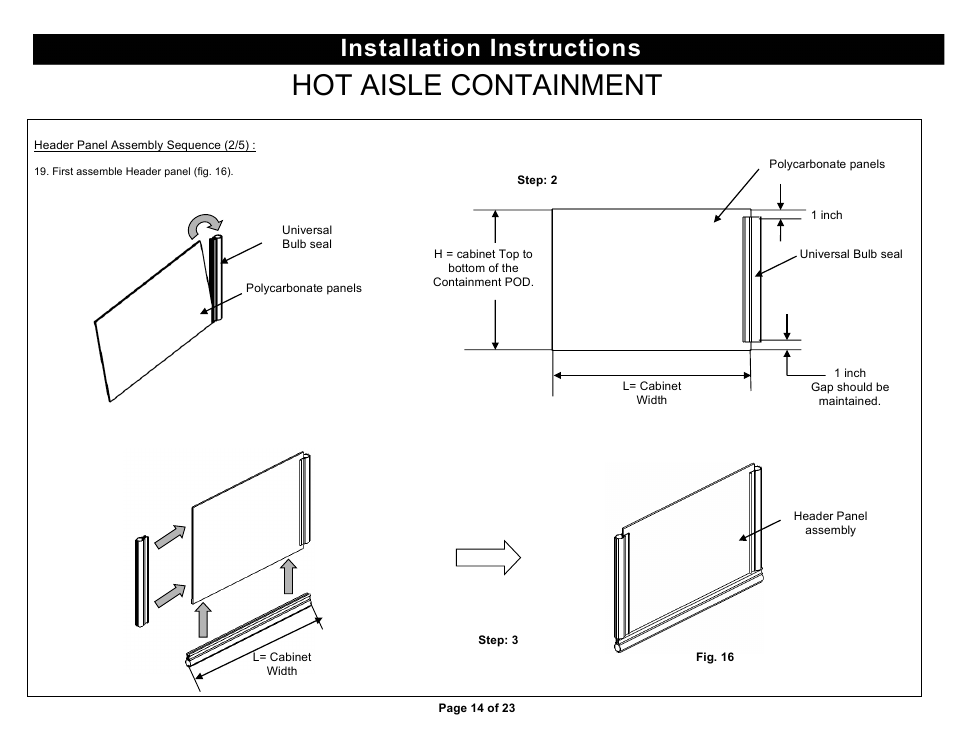 Hot aisle containment, Installation instructions | Chatsworth Products Hot Aisle Containment User Manual | Page 14 / 23