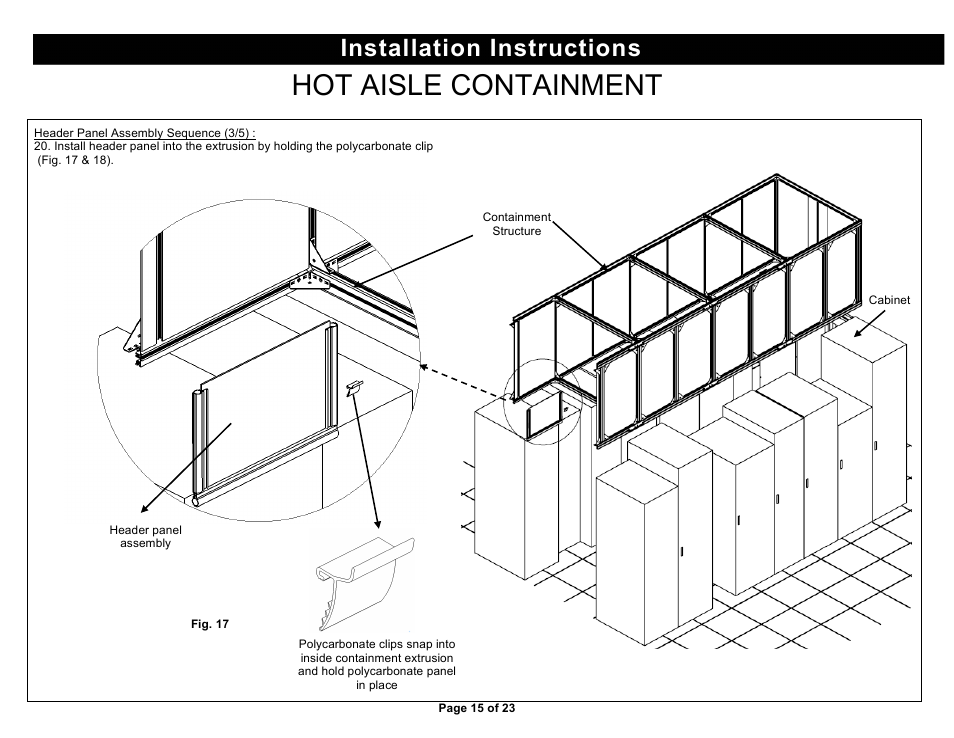 Hot aisle containment, Installation instructions | Chatsworth Products Hot Aisle Containment User Manual | Page 15 / 23