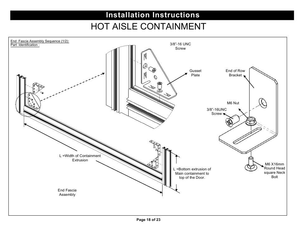 Hot aisle containment, Installation instructions | Chatsworth Products Hot Aisle Containment User Manual | Page 18 / 23