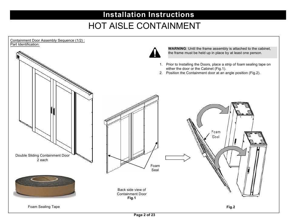 Hot aisle containment, Installation instructions | Chatsworth Products Hot Aisle Containment User Manual | Page 2 / 23