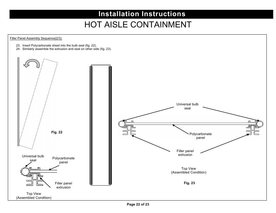 Hot aisle containment, Installation instructions | Chatsworth Products Hot Aisle Containment User Manual | Page 22 / 23