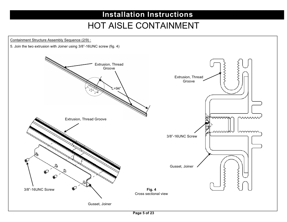 Hot aisle containment, Installation instructions | Chatsworth Products Hot Aisle Containment User Manual | Page 5 / 23