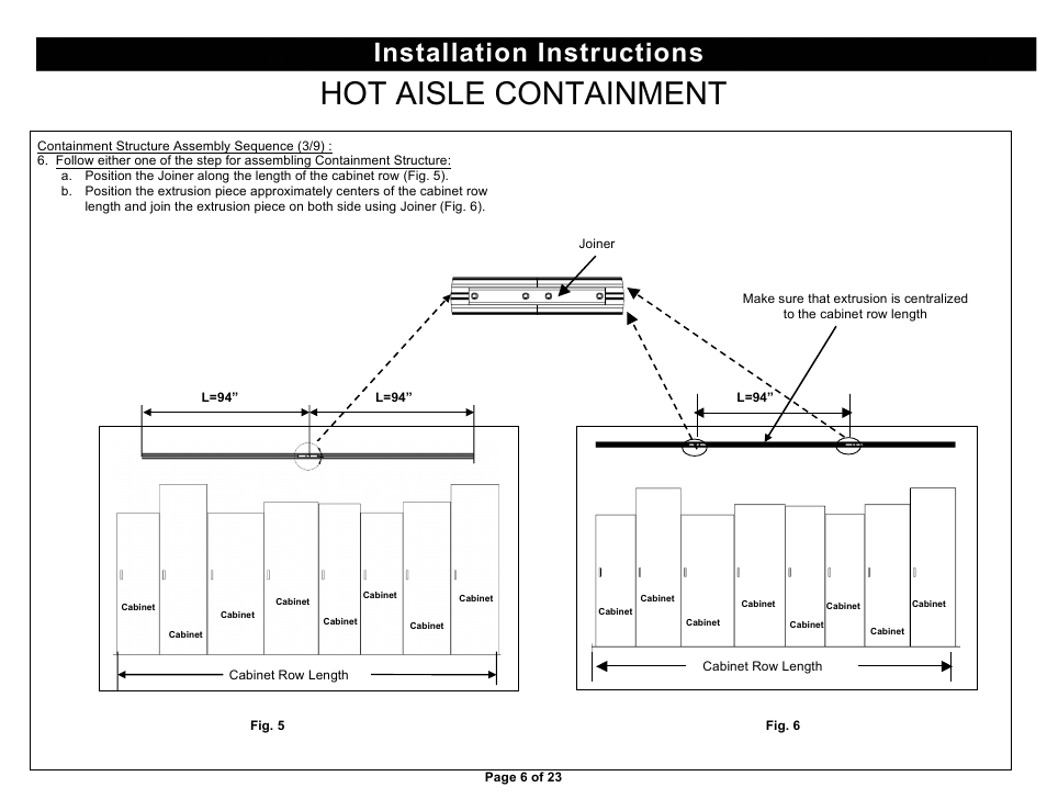 Hot aisle containment, Installation instructions | Chatsworth Products Hot Aisle Containment User Manual | Page 6 / 23